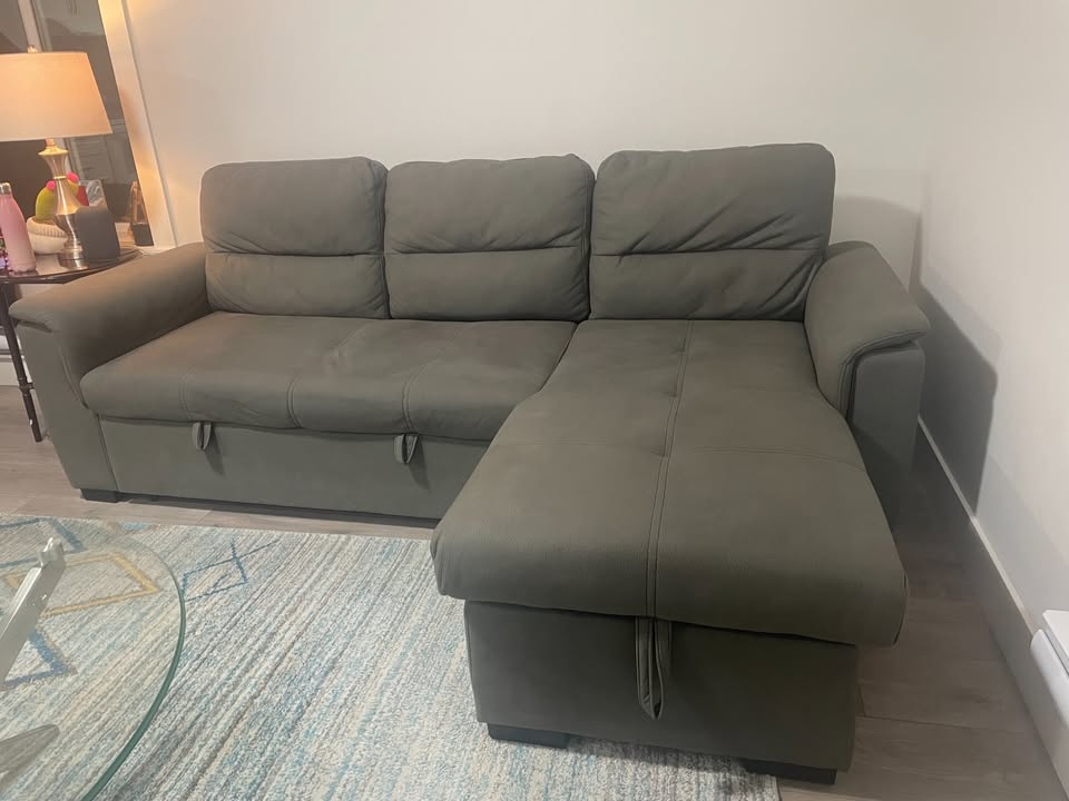 Sectional Sofa with Pull-Out Storage and convertible bed