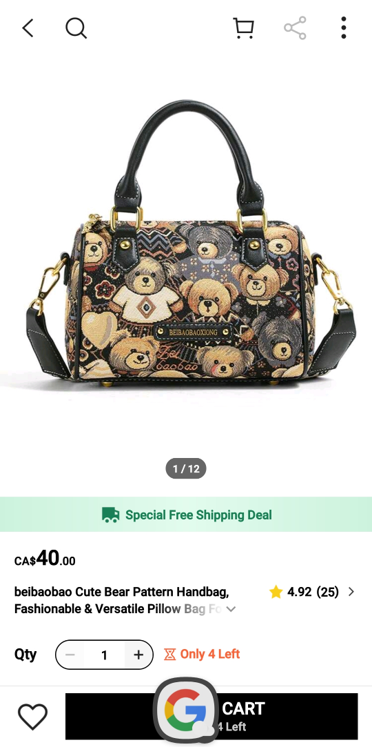 Cute Bear Pattern Handbag