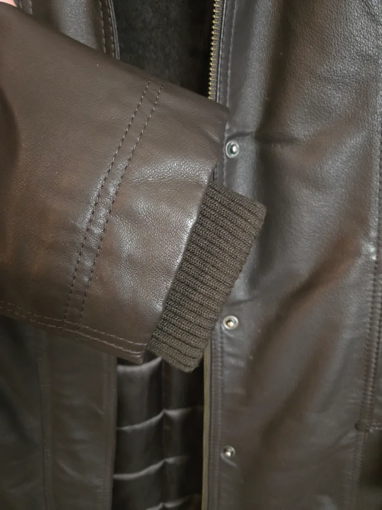 Women's Brown Leather winter coat with Faux Fur Hood image indicator(10)