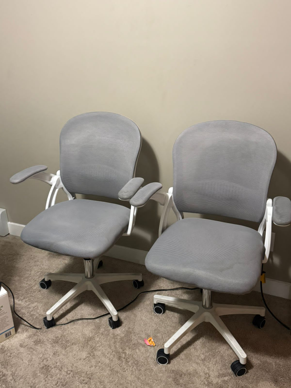 Pair of Grey Ergonomic Mesh Office Chairs