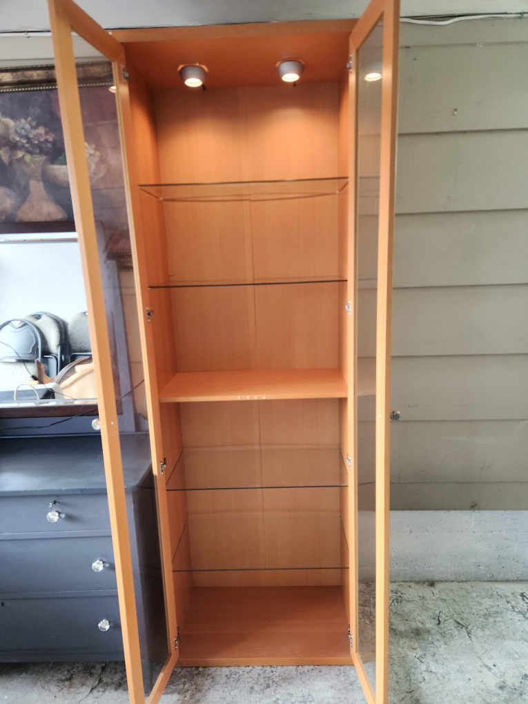 Light Oak Display Cabinet with Glass Doors and Interior Lighting - photo 2