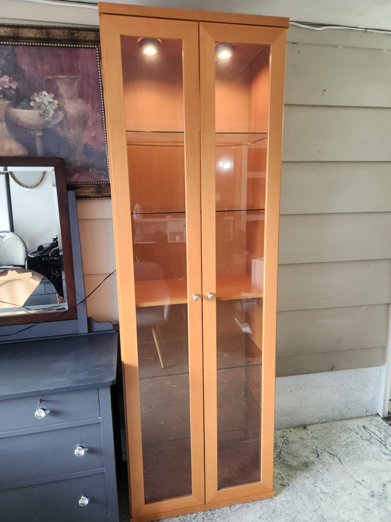 Light Oak Display Cabinet with Glass Doors and Interior Lighting - photo 3