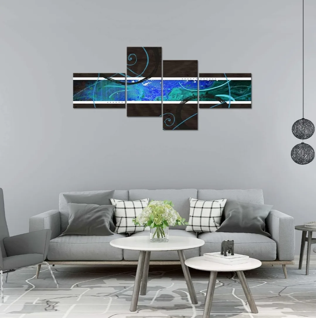 Large 4-Piece Blue & Brown Abstract Wall Art Decor image indicator(2)