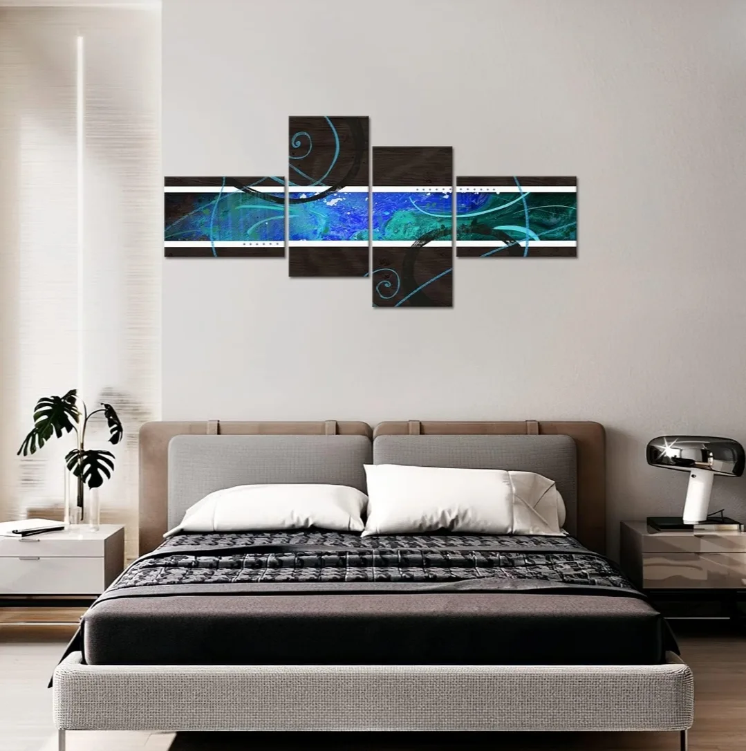 Large 4-Piece Blue & Brown Abstract Wall Art Decor image indicator(4)