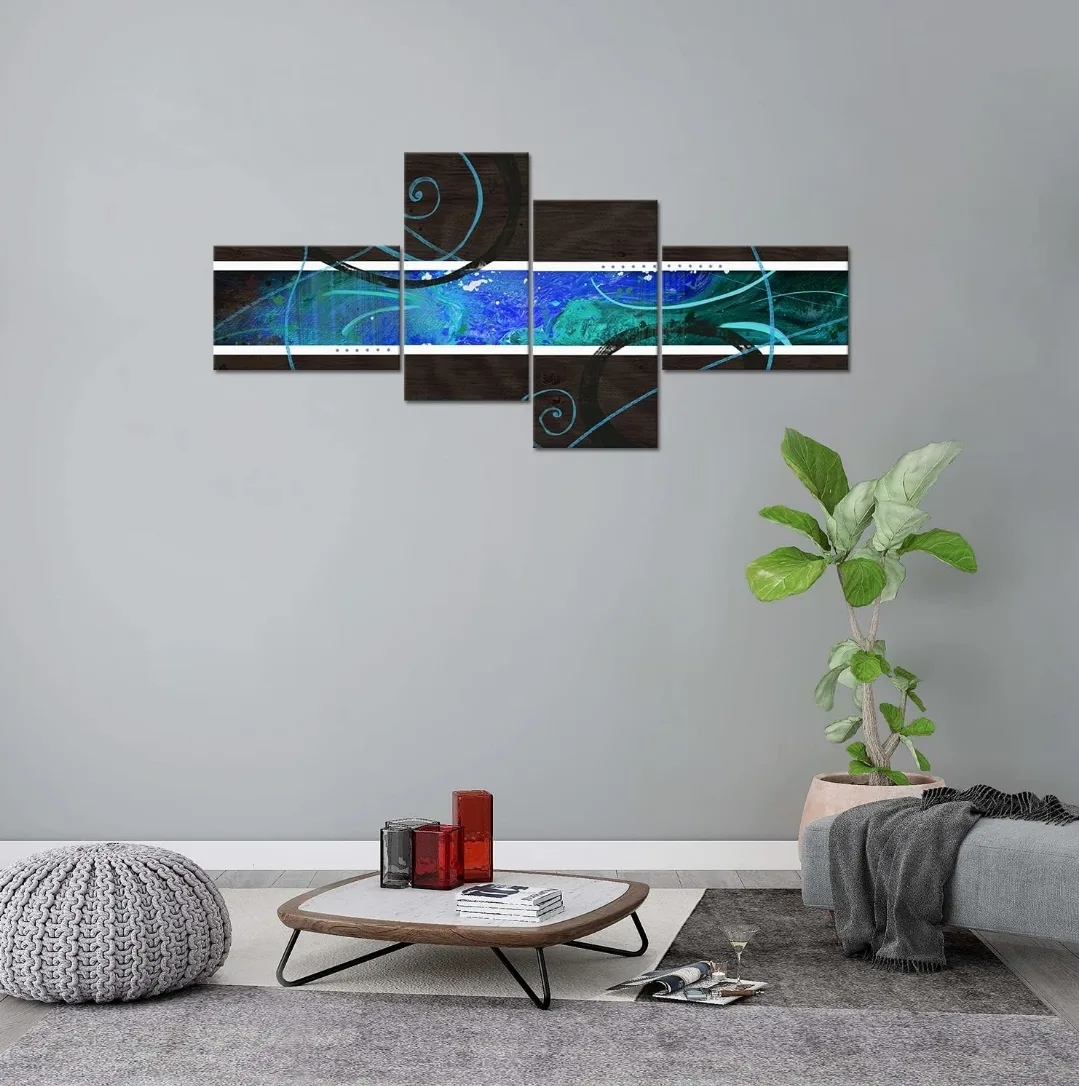 Large 4-Piece Blue & Brown Abstract Wall Art Decor image indicator(5)