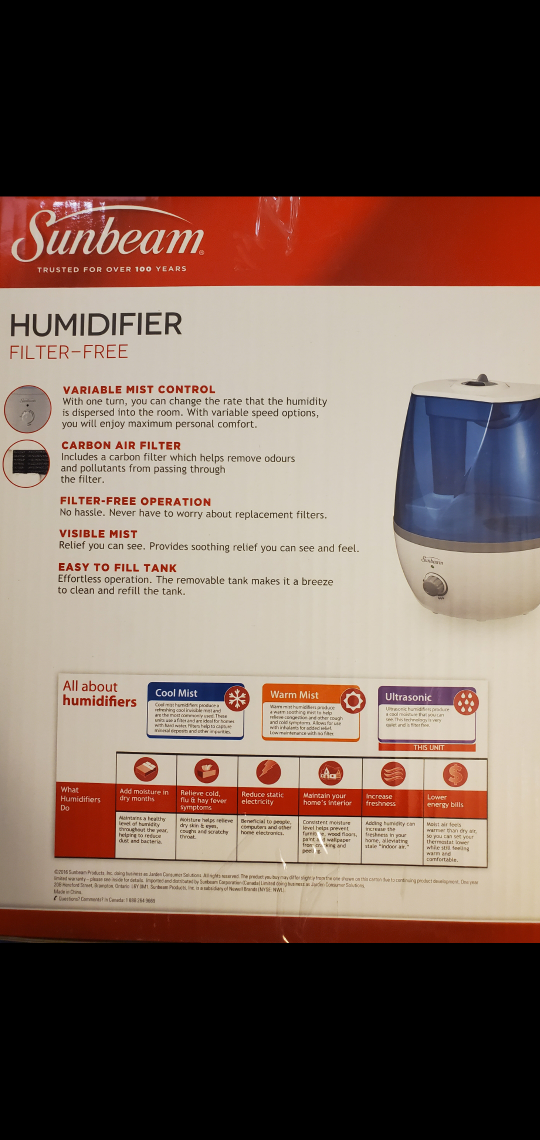 Sunbeam Ultrasonic Humidifier - Filter-Free, 24-Hour Run Time - photo 3