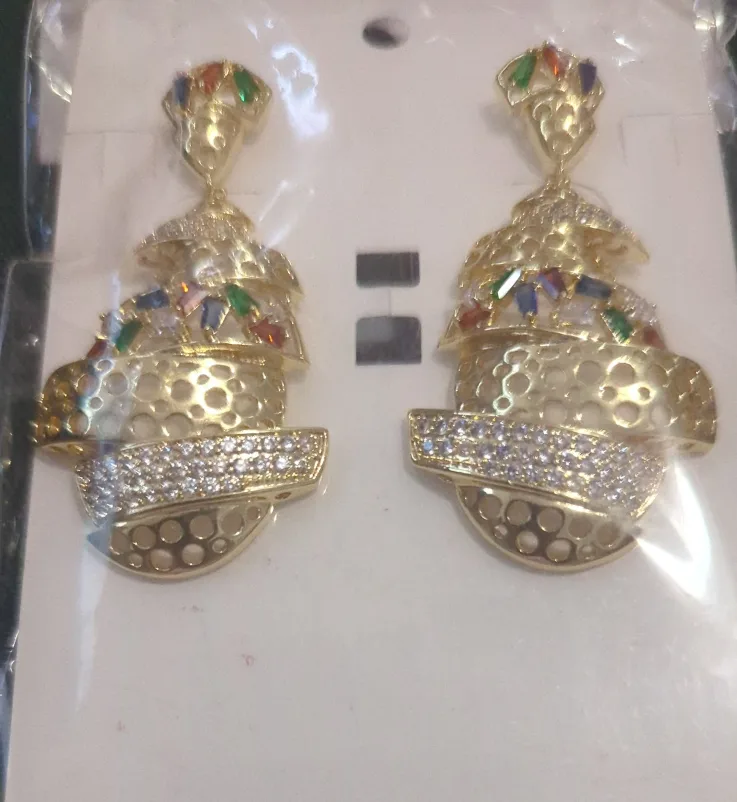 Gold-tone  Earrings with Multicoloured Gemstones thumbnail