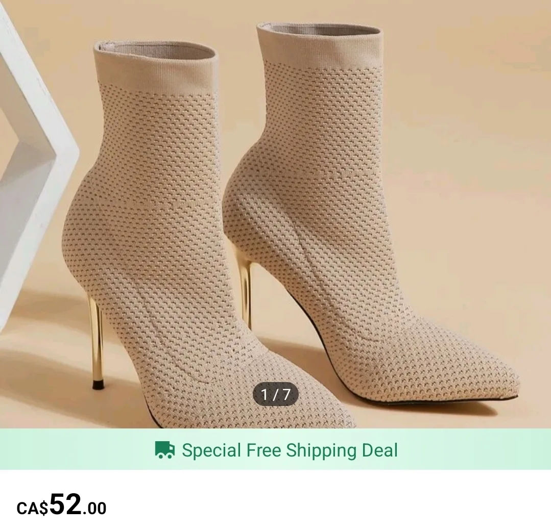 Giftable~ Brand New Beige Knitted Booties with Gold Heels image indicator(4)