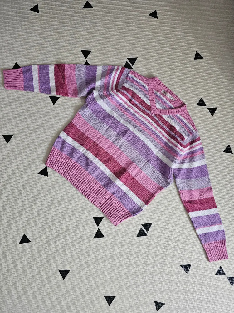 Striped V-Neck Thick Knit Sweater image indicator(2)