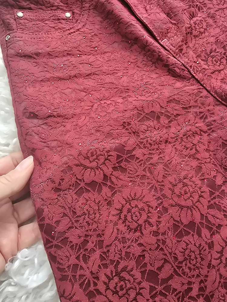 Burgundy Floral Embroidered Jeggings pants
