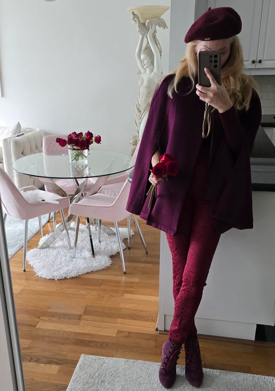 Burgundy Floral Embroidered Jeggings pants image indicator(5)