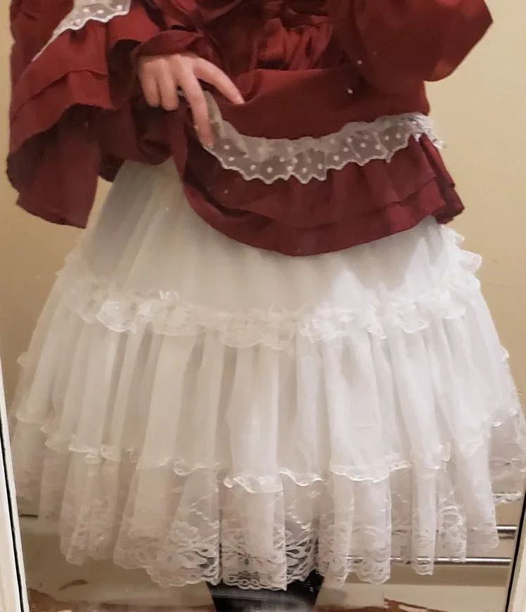 Red long vintage Lolita style dress size S with petticoat image indicator(4)