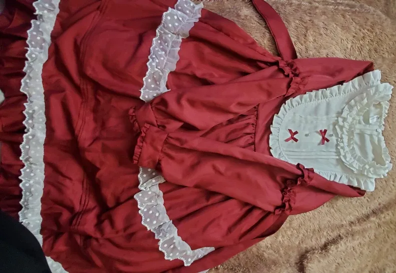 Red long vintage Lolita style dress size S with petticoat image indicator(5)