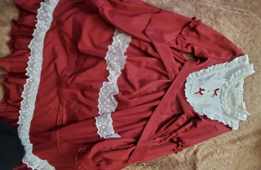 Red long vintage Lolita style dress size S with petticoat image indicator(10)