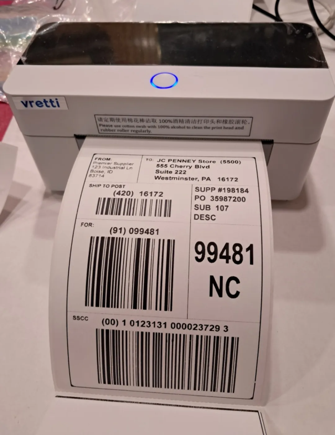 Vretti D463B thermal shipping label printer thumbnail