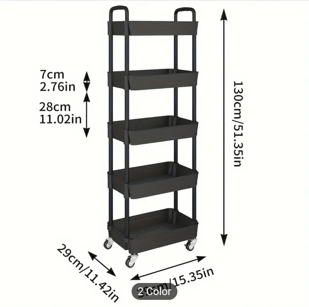 Five-Tier Rolling Storage Cart - Black - photo 3