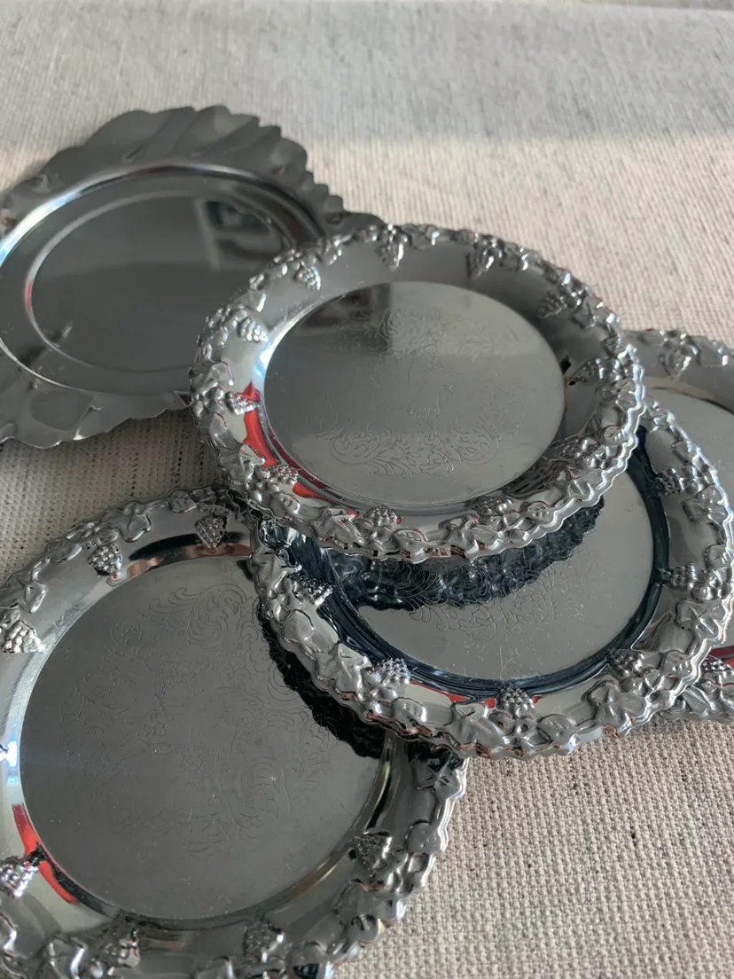 Vintage Silver-Plated Coasters with Base (5pc set) image indicator(3)