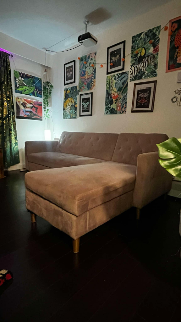 Pink Velvet L-Shaped Sectional Sofa - photo 3
