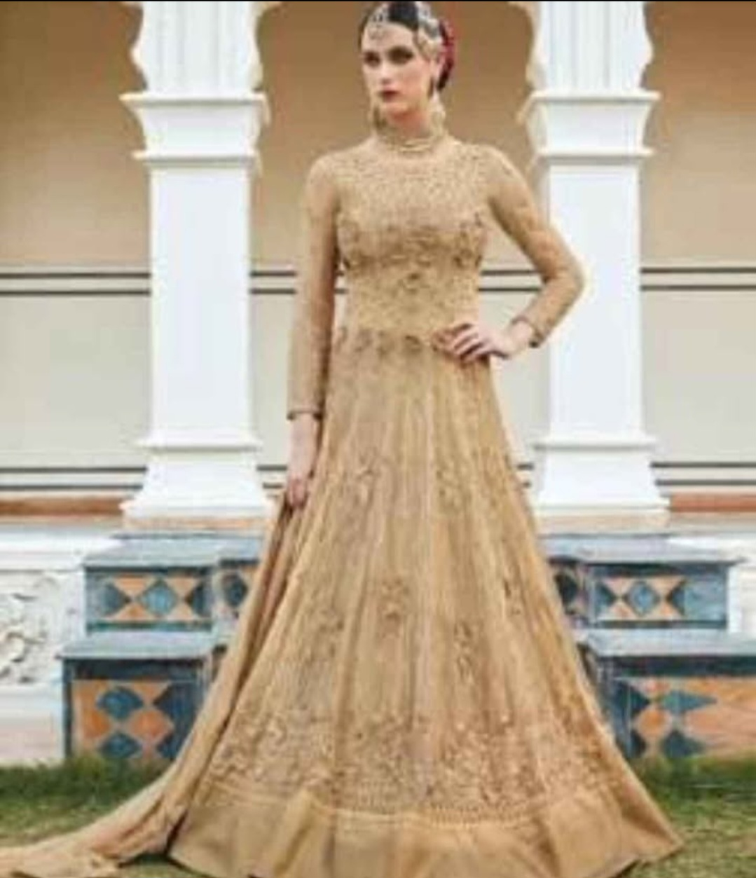 Gorgeous Beige Embroidered Gown