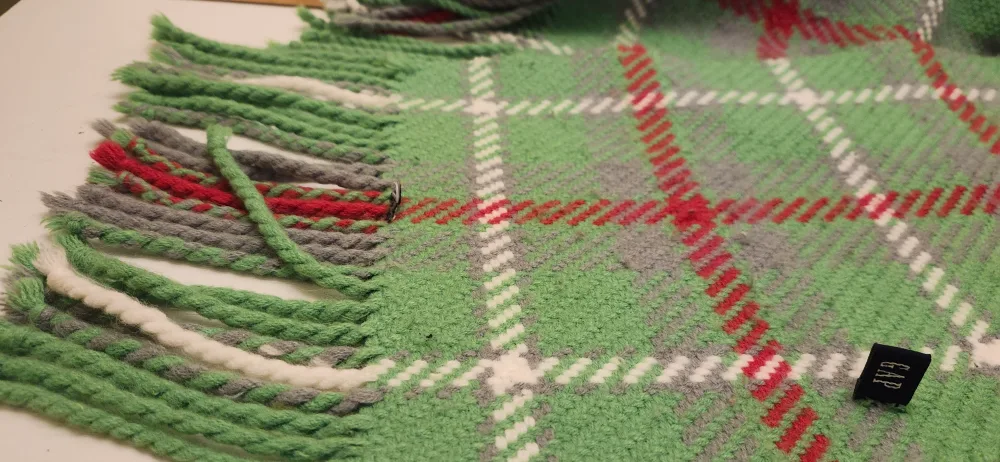 GAP Green Plaid Scarf with Tassels image indicator(2)