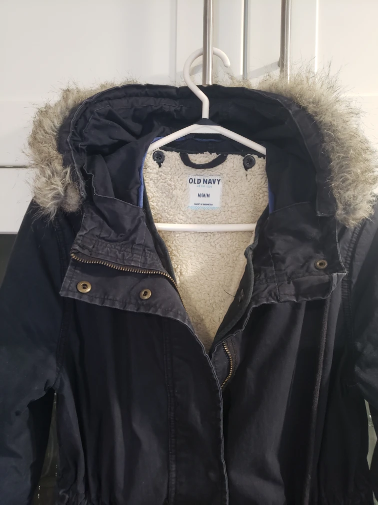 Old Navy Black Parka with Faux Fur Hood - Size M/M