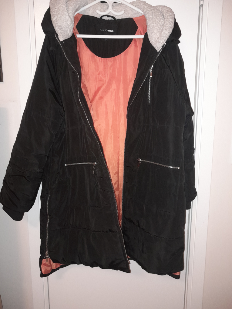 Black Puffer Coat with Sherpa Hood