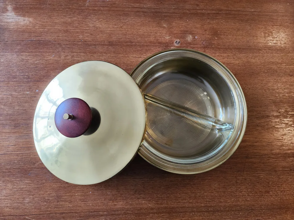 Mid-Century Brass and Glass Chafing Dish/ Serving Bowl image indicator(2)