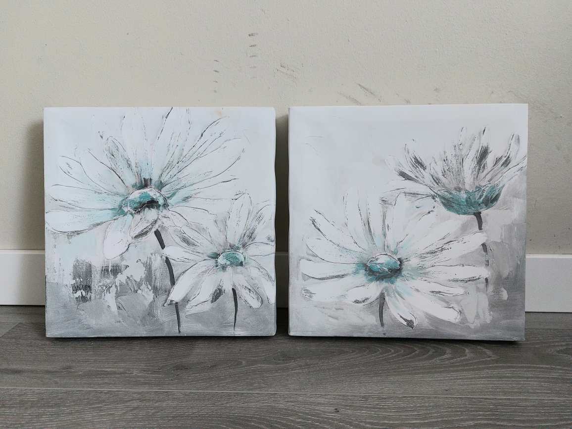 Pair of White Flower Canvas Wall Art