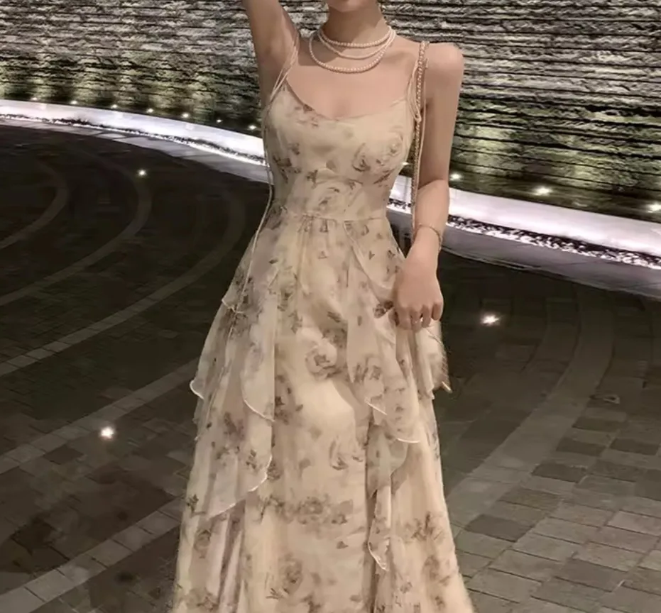 Small Sleeveless sling chiffon long dress image indicator(3)