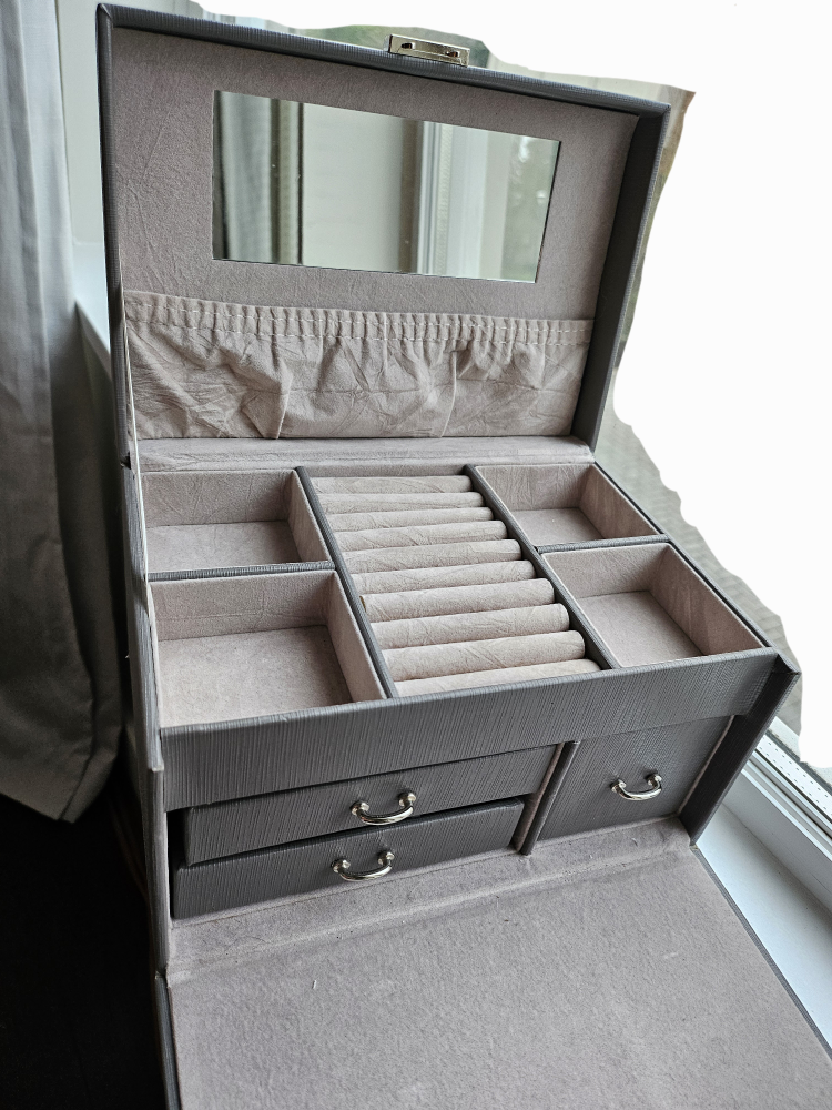 Large Grey Jewellery Box Organizer with Mirror