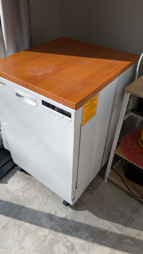 GE portable Dishwasher with Wooden Countertop