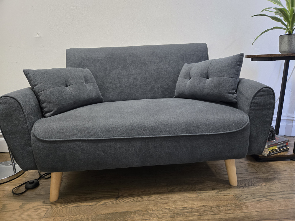 Dark Gray Rolled Arm Loveseat with Two Pillows