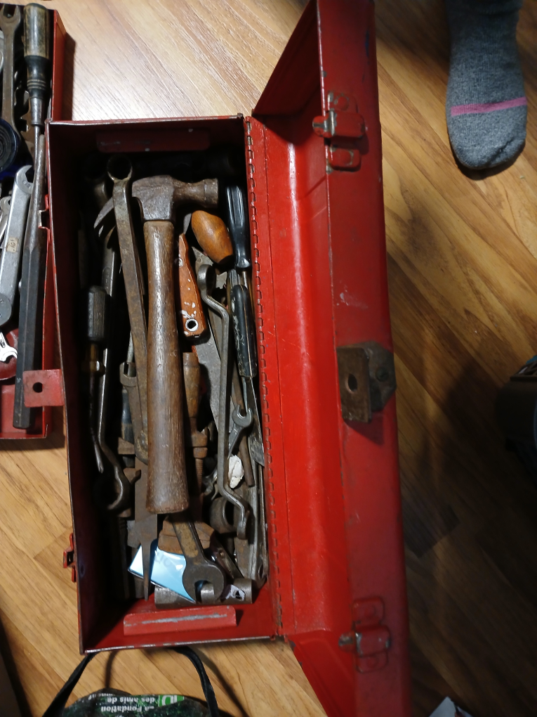 Vintage Red Metal Tool Box with Assorted Hand Tools - photo 2