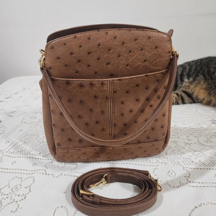 Blanc Naïge Genuine Ostrich Leather Handbag Set thumbnail