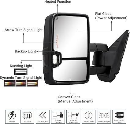 Tow Mirror Set with LED Lights for Trucks - photo 3