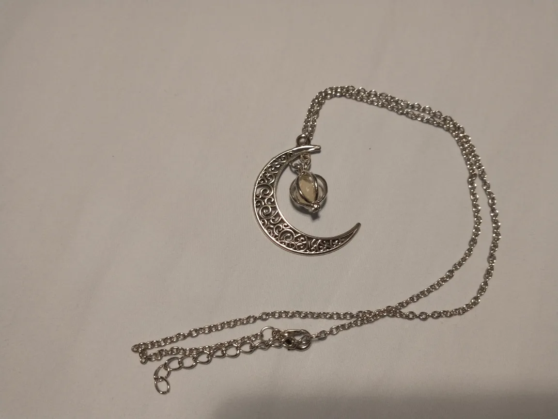 Silver moon glow in the dark gem necklace image indicator(5)