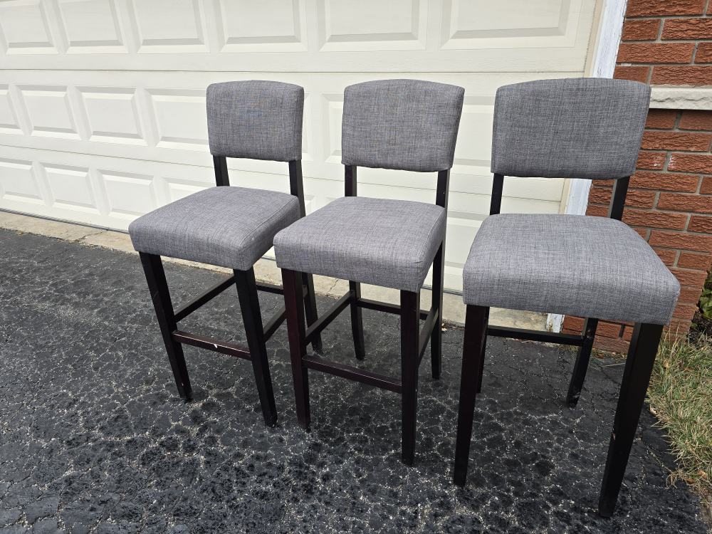 Three Grey Fabric Bar Stools