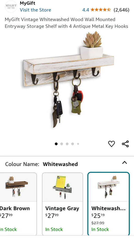 Rustic Whitewashed Wooden Key Holder with Shelf image indicator(6)