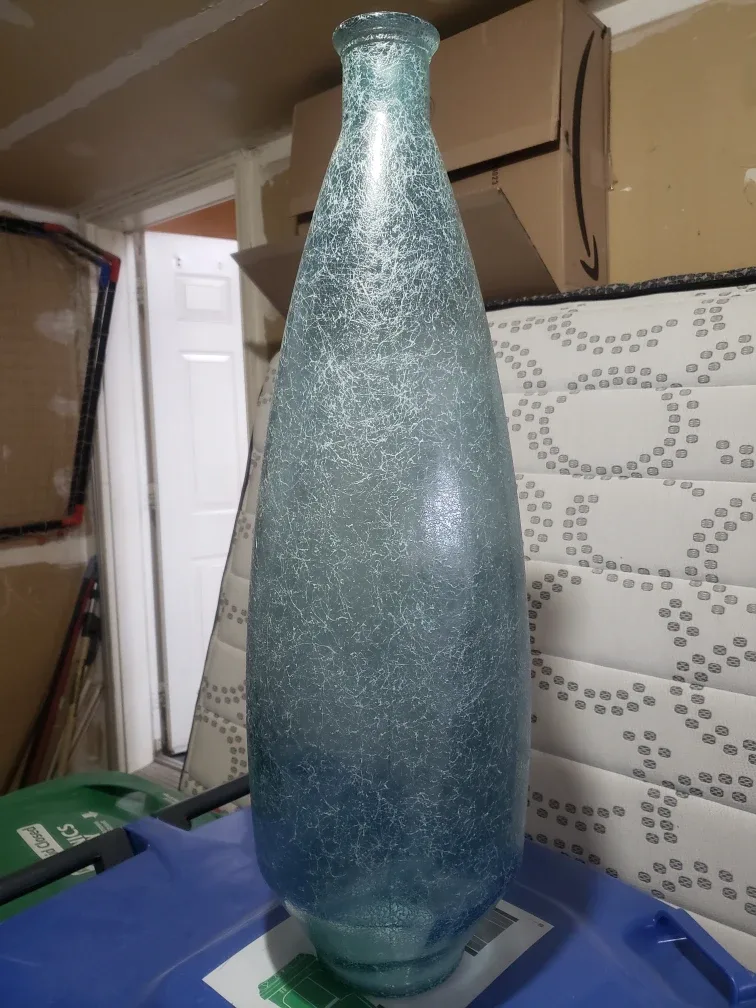 Large Teal Crackle Glass Vase image indicator(2)