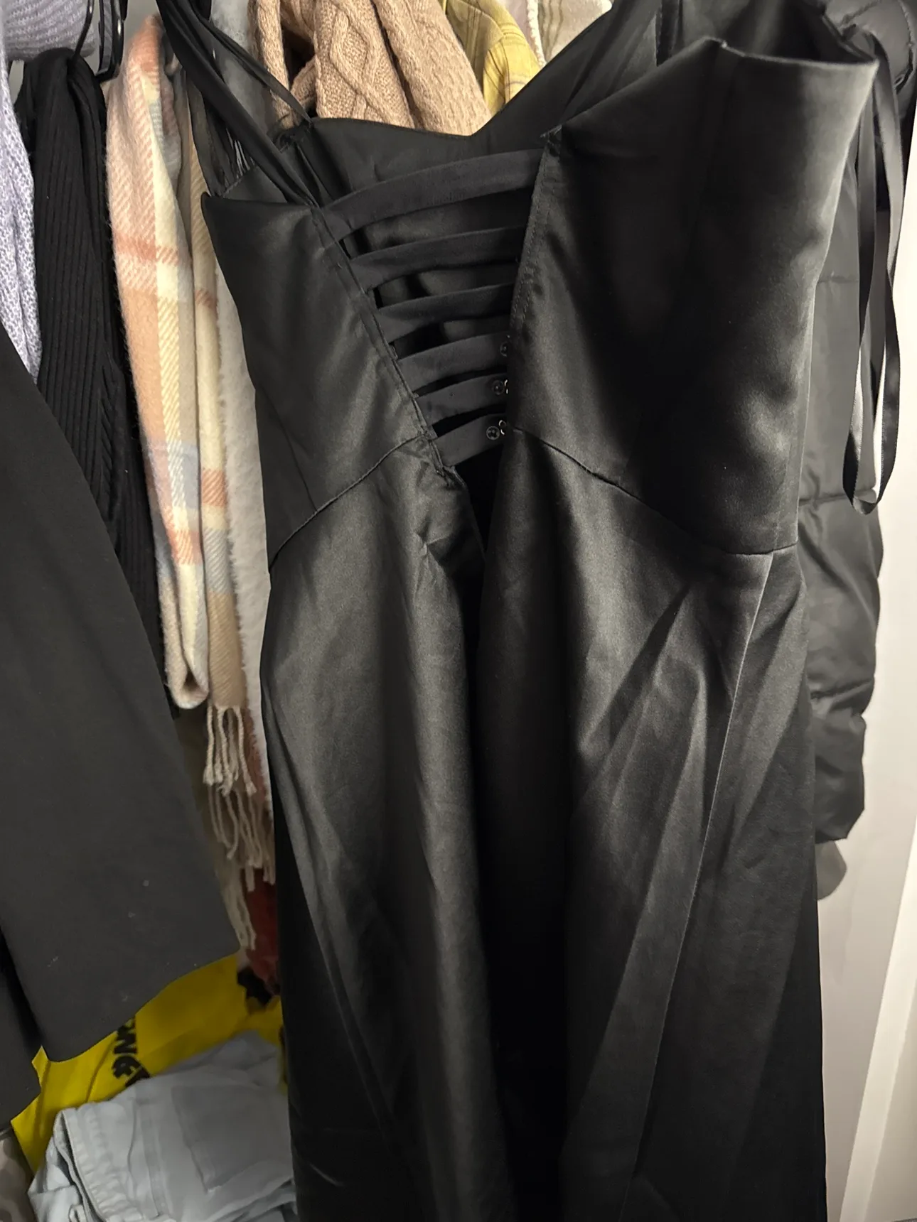 *‼️Moving Sale‼️* Black Satin Mini Dress with Sheer Sleeves image indicator(4)