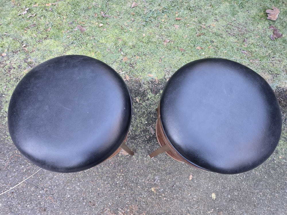 Pair of Brown Wood Bar Stools with Black Vinyl Seats - photo 3