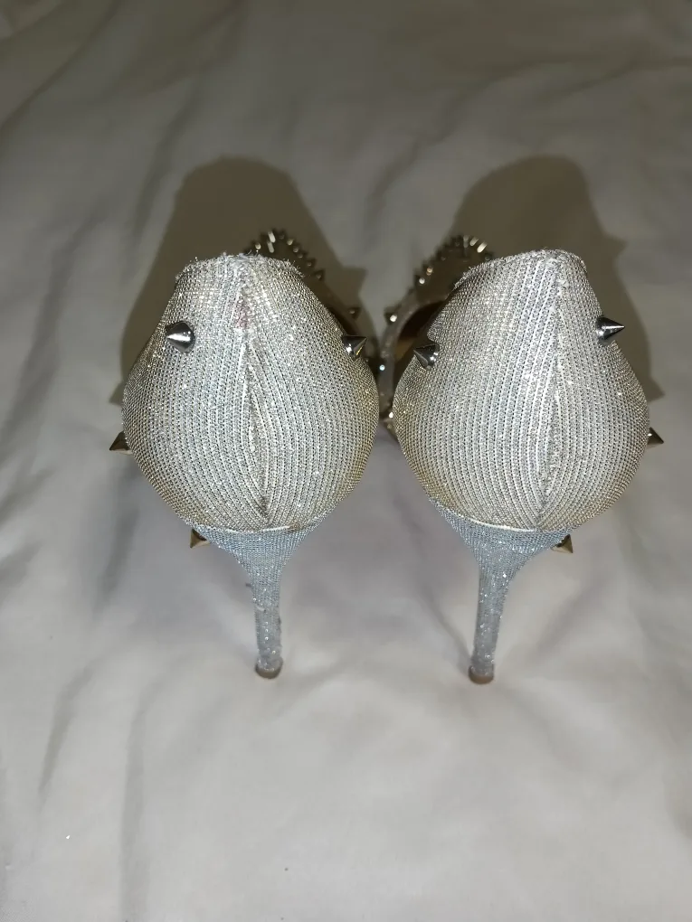 Christian Louboutin Silver Glitter Spiked Heels image indicator(5)