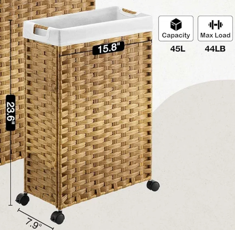 Large Wicker Laundry Hamper with Removable Liner and Wheels - photo 2