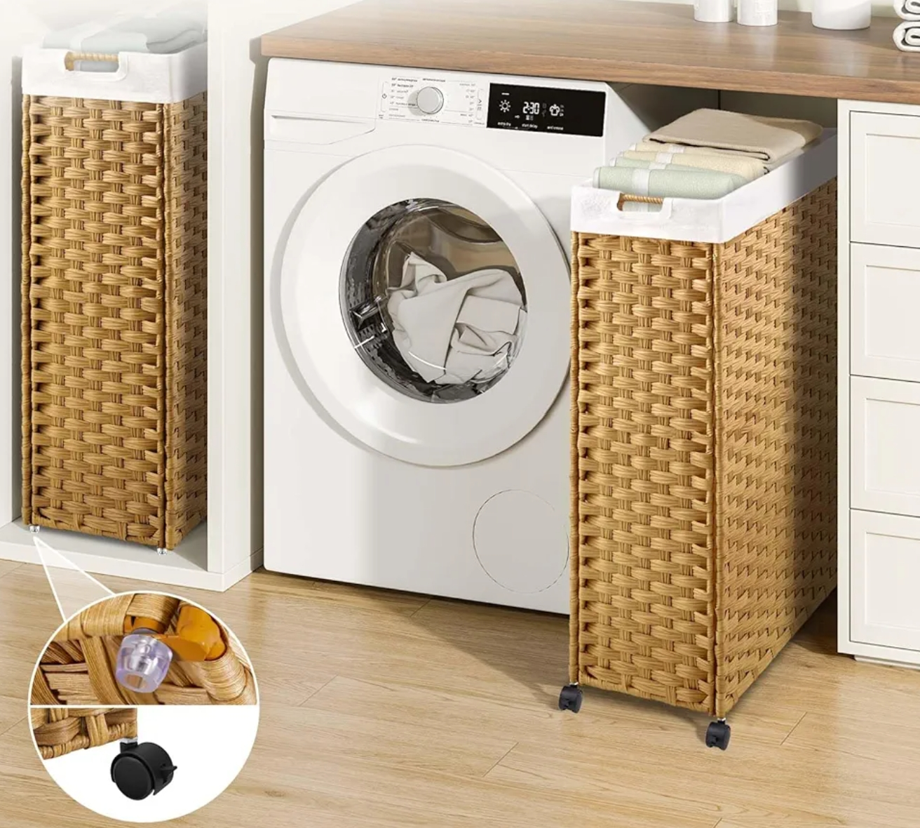 Large Wicker Laundry Hamper with Removable Liner and Wheels - photo 3