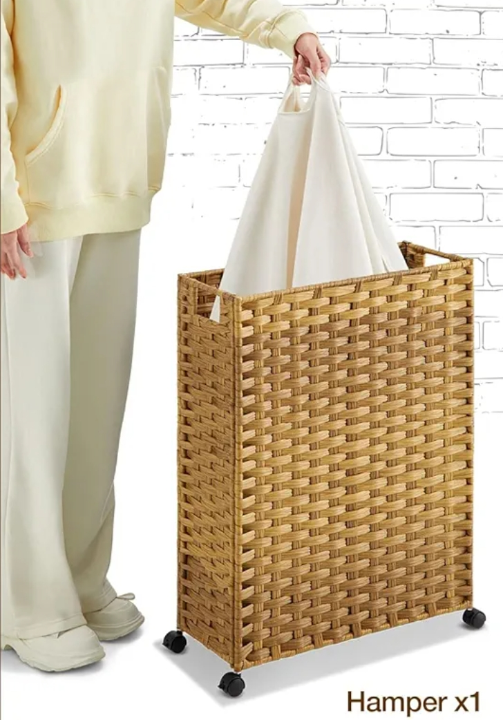 Large Wicker Laundry Hamper with Removable Liner and Wheels - photo 4