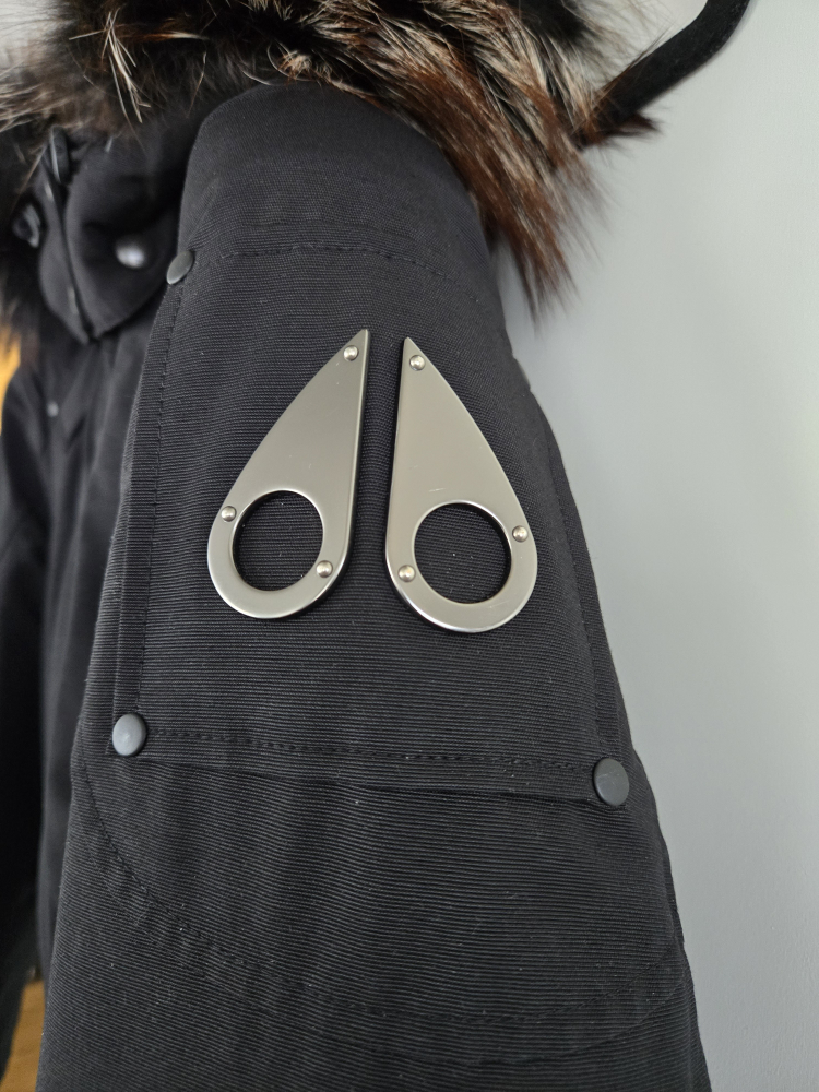 women Moose Knuckles Black Bomber Jacket with Fur Hood - photo 3