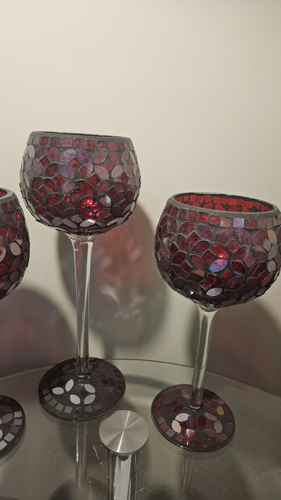 Set of Three Red Mosaic Glass Candle Holders - photo 4