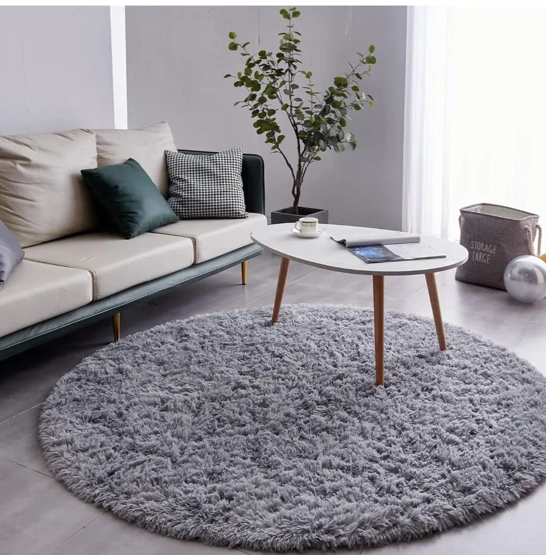 Fluffy Grey Round Rug - 1.7 inches Thick, Non-Slip Backing image indicator(2)