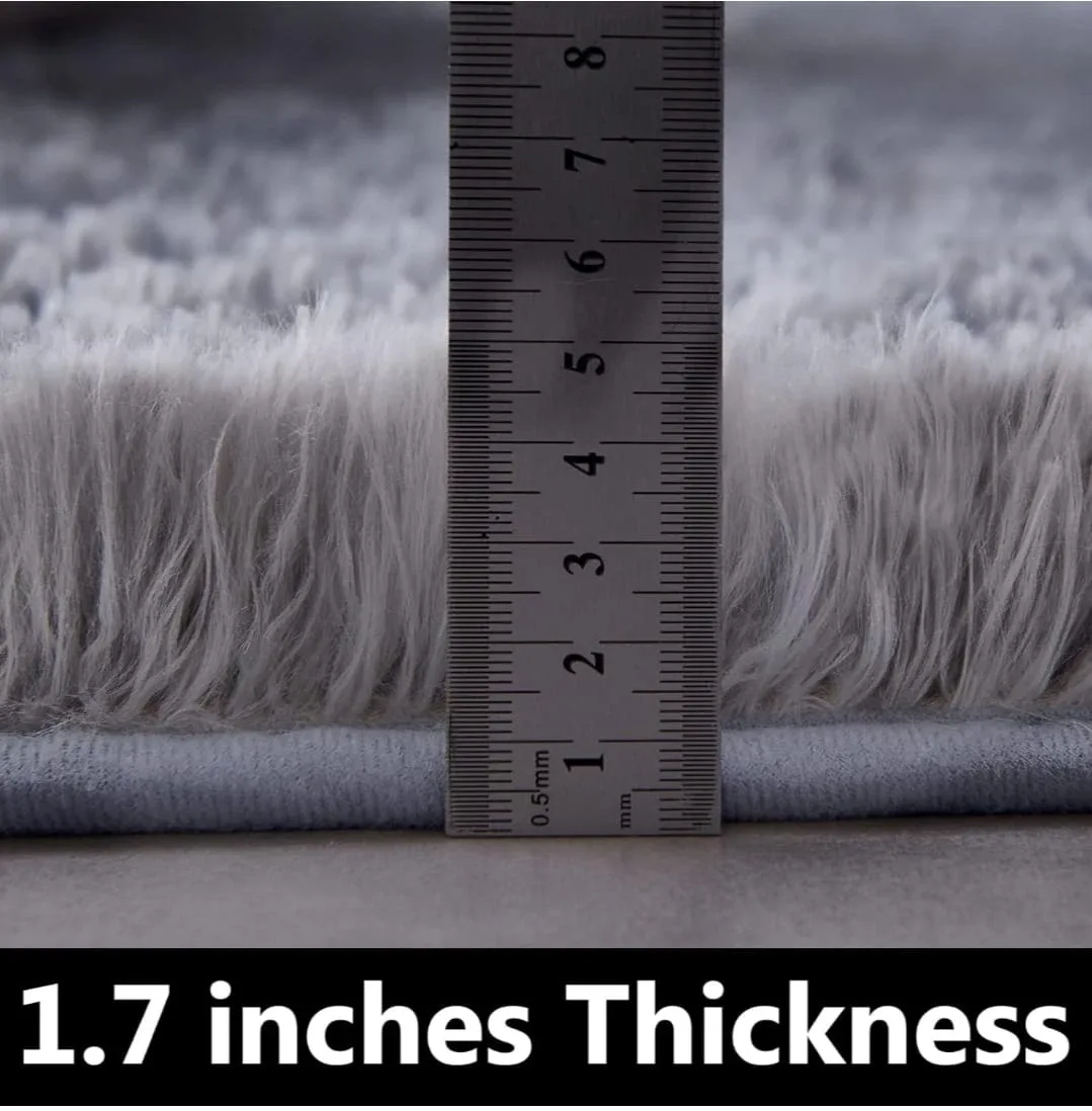 Fluffy Grey Round Rug - 1.7 inches Thick, Non-Slip Backing image indicator(4)