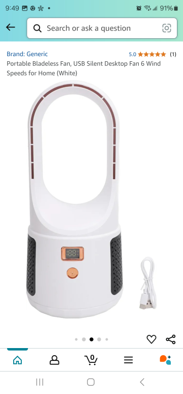 Portable Bladeless Fan - USB Silent Desktop Fan - 6 Wind Speeds - photo 2